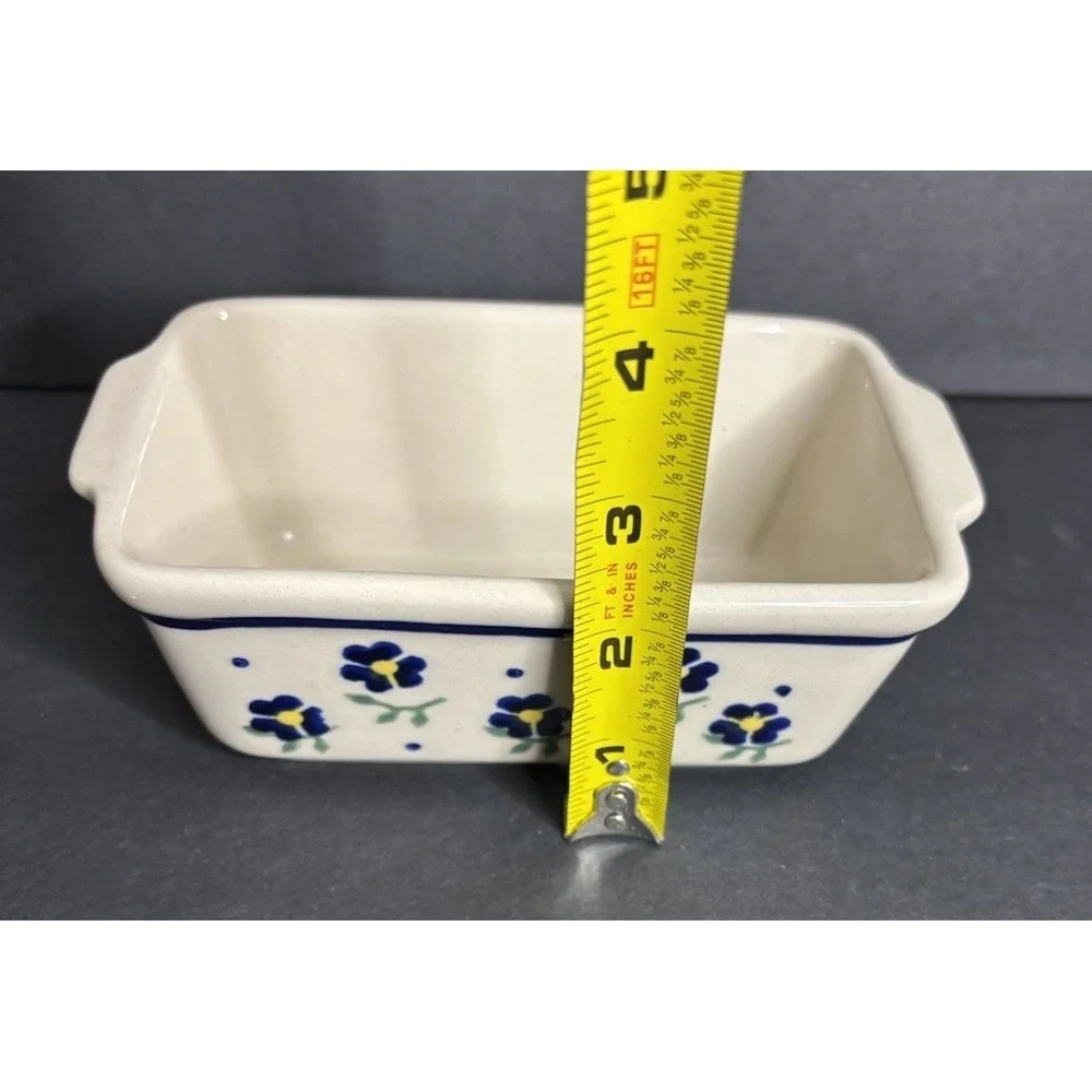 Boleslawiec Polish Pottery Mini Loaf Pan Floral Blue 6